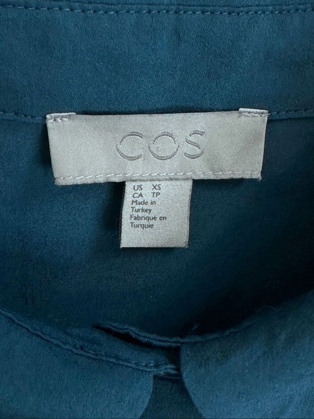 COS Crinkled Woven Oversized Shirt Dress Blue Teal Hidden Placket XS - Picture 5 of 16